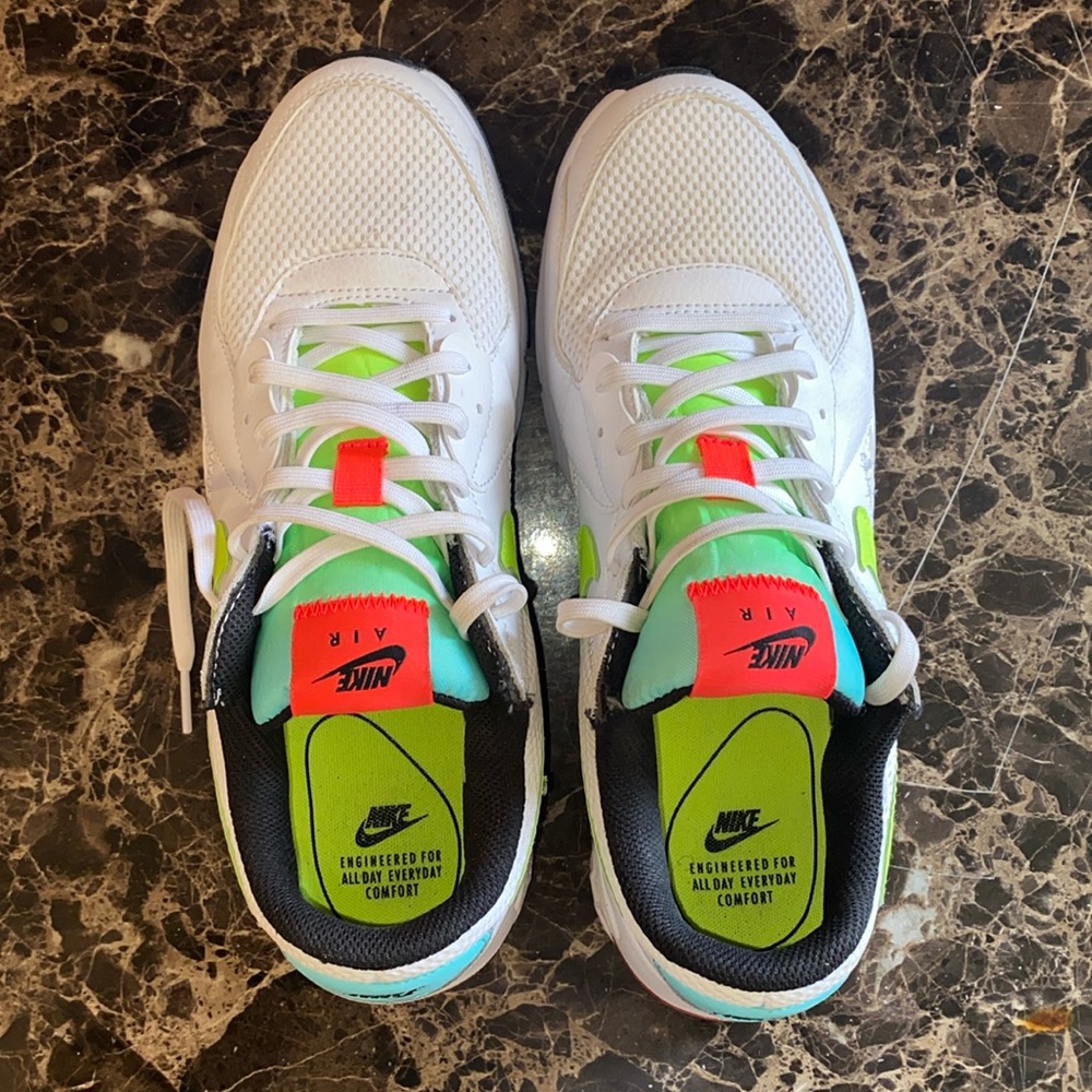 Nike White Sneakers with Neon Green Swoosh and Orange Accents - Picture 5 of 7